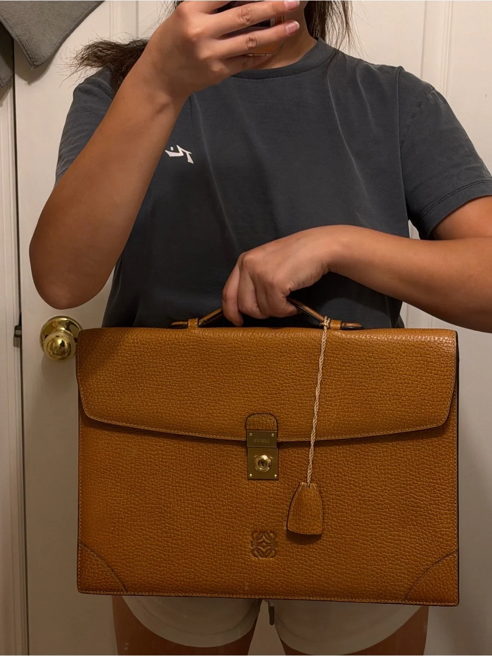 Vintage Loewe Textured Brown Leather Briefcase